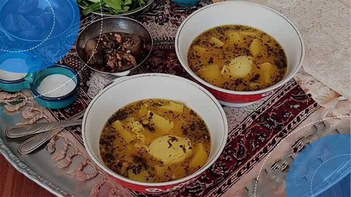 اشکنه نعناع خراسانی با سیب‌زمینی