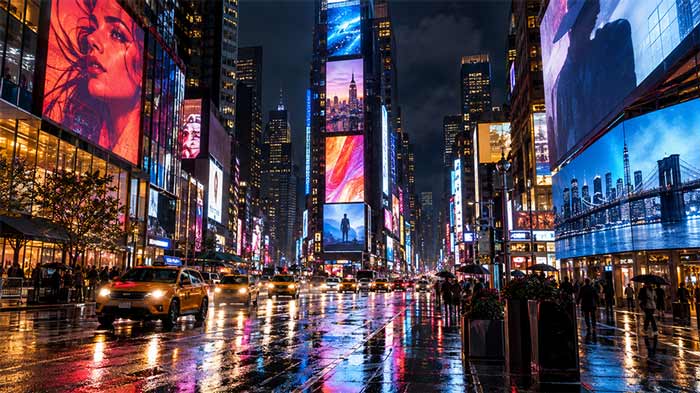 تایمز اسکوئر بارانی؛ برای دوستداران رنگ و ازدحام